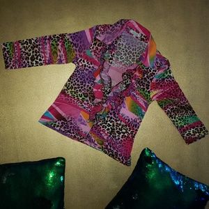 Wild leopard print Laura Max zip front blouse